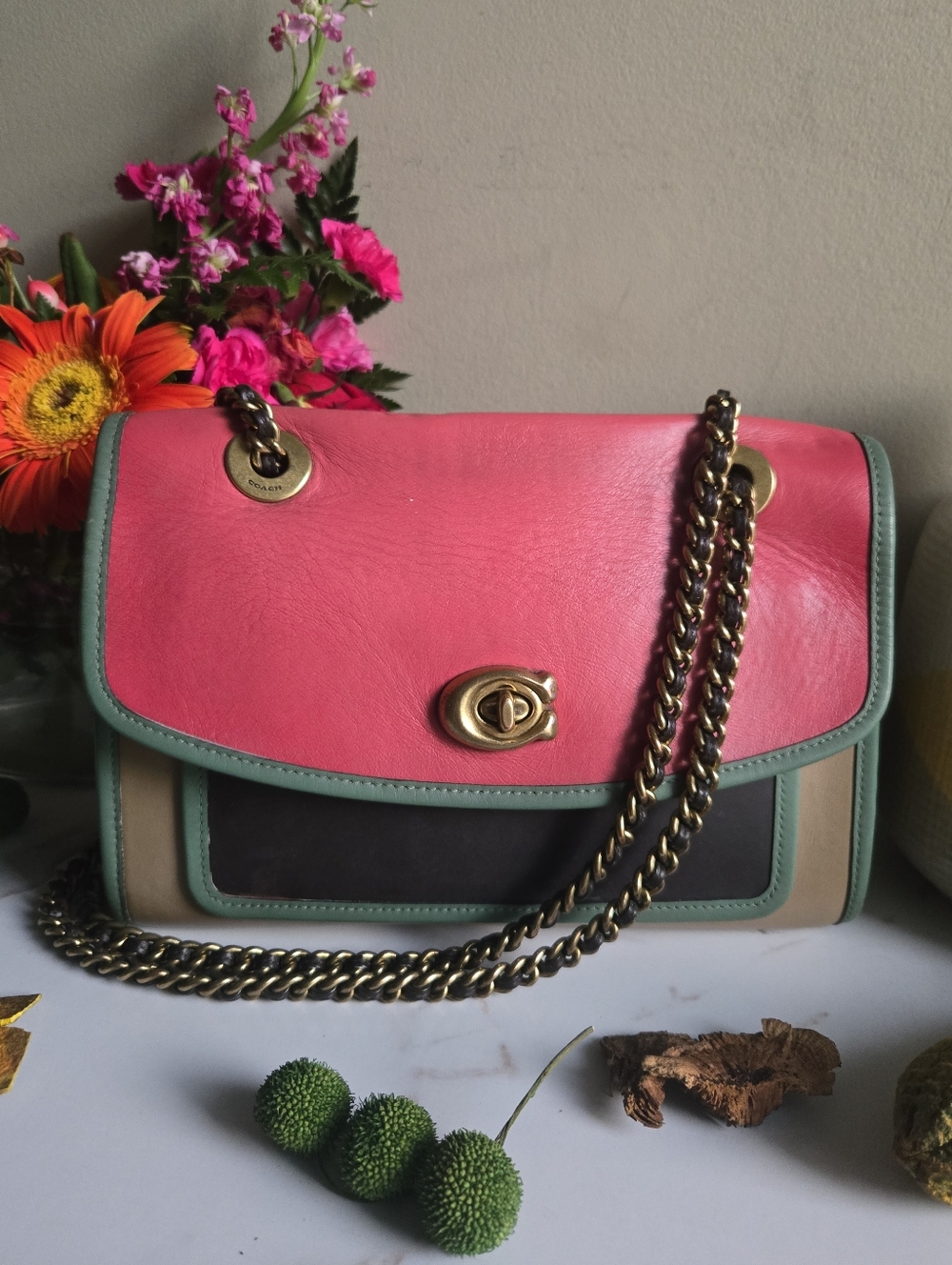 GUC Coach Parker Soft Colorblock Turnlock Shoulder Bag